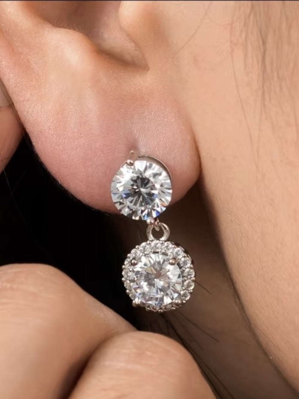 VVS1 D Color Round Brilliant Pave Drop Moissanite Earrings NEW